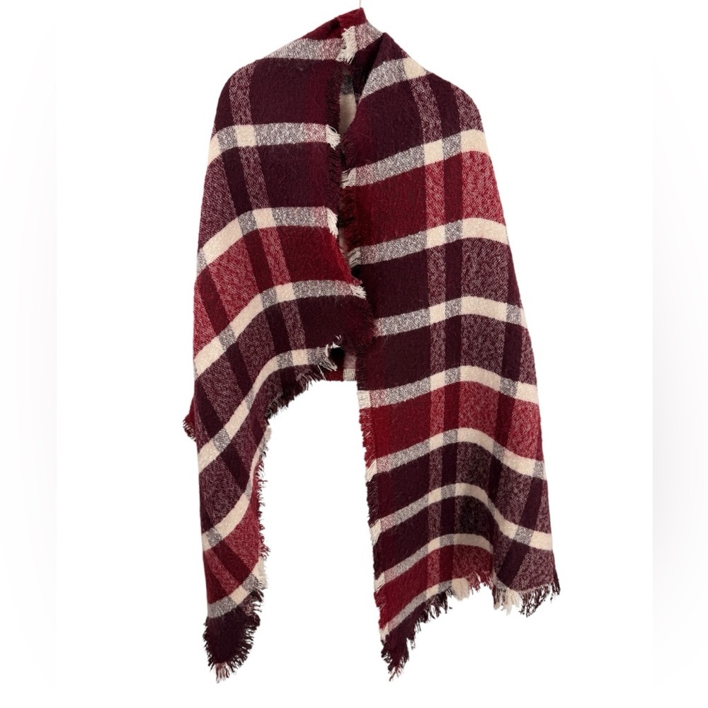 Mud Pie Womens Rhombus Blanket Scarf Red And White Striped Fringe NWT